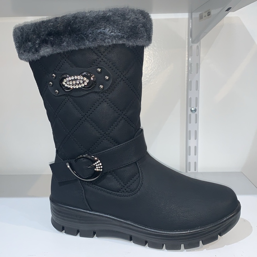 BLACK QUILTED RHIENSTONE BOOTS 3991